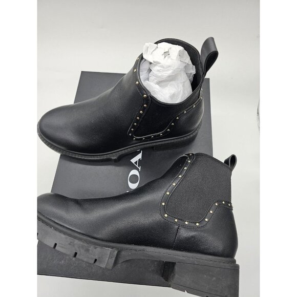 Coach NEW Lory Leather Bootie Womens Size 7 Black Studded Ankle Boots - Picture 10 of 14
